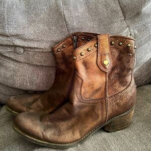Anthropologie Brown Ankle Boots with Studded Detail